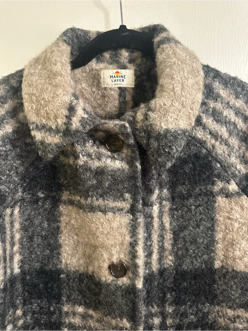 Marine Layer Plaid Longline Aspen Coat in Black & Tan - Picture 3 of 7